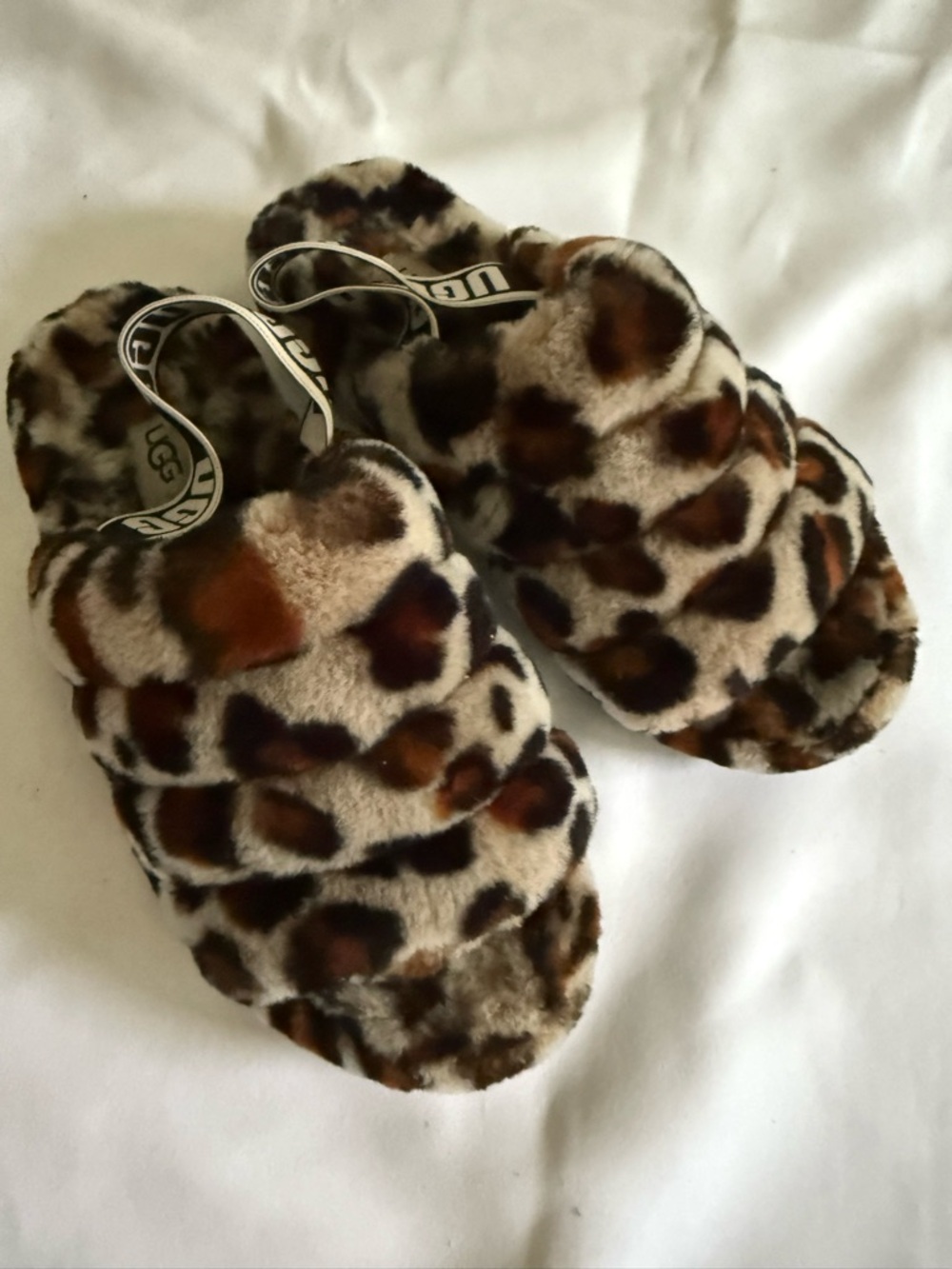 UGG Leopard Print Fluff Yeah Slides Size 6 Womens